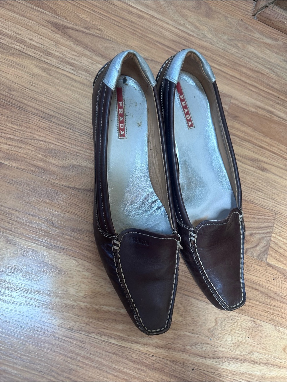 Prada Dark Brown Leather Pointed-Toe Loafers